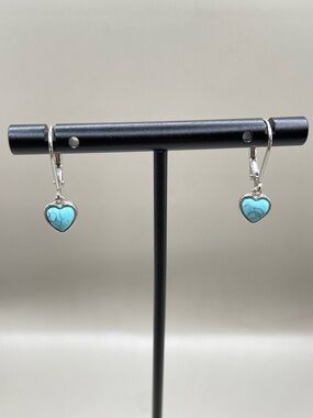 Sterling Silver Turquoise Tiny Heart Dangle Earrings